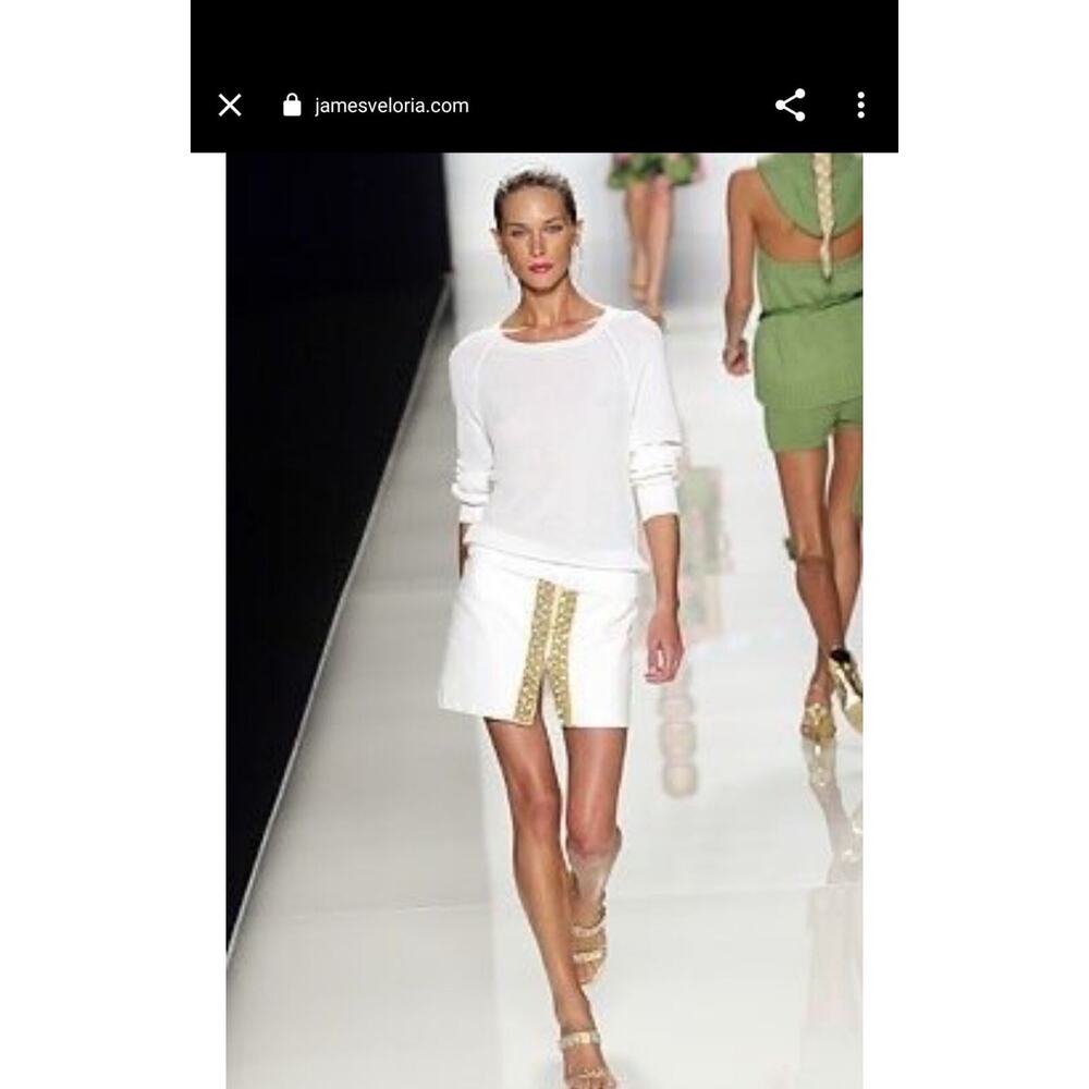 Celine 2004 Michael Kors Runway Crystal Beaded Zip White Denim Mini Skirt 40 - Picture 4 of 16